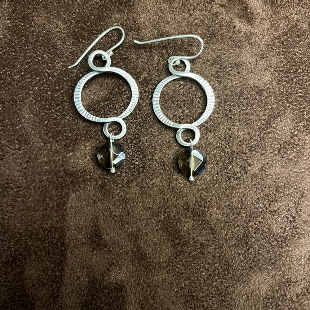 Retired Silpada TWIST & TURN Sterling Silver Smoky Quartz Dangle Earrings W1485